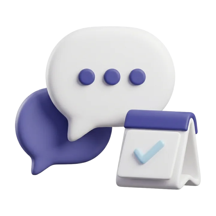 Conversation bubbles beside a calendar ready to plan a call