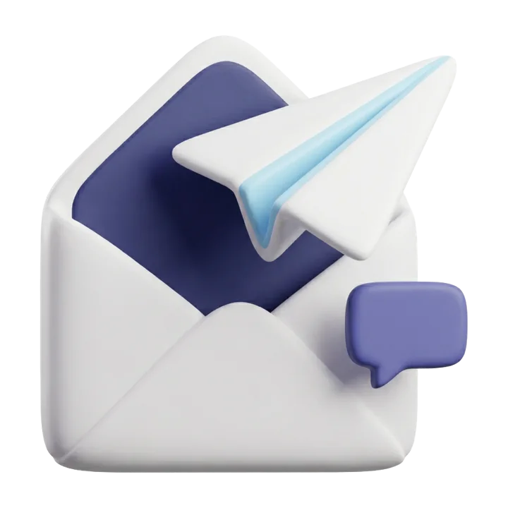 A paper airplane leaving an open envelope to start an email conversation