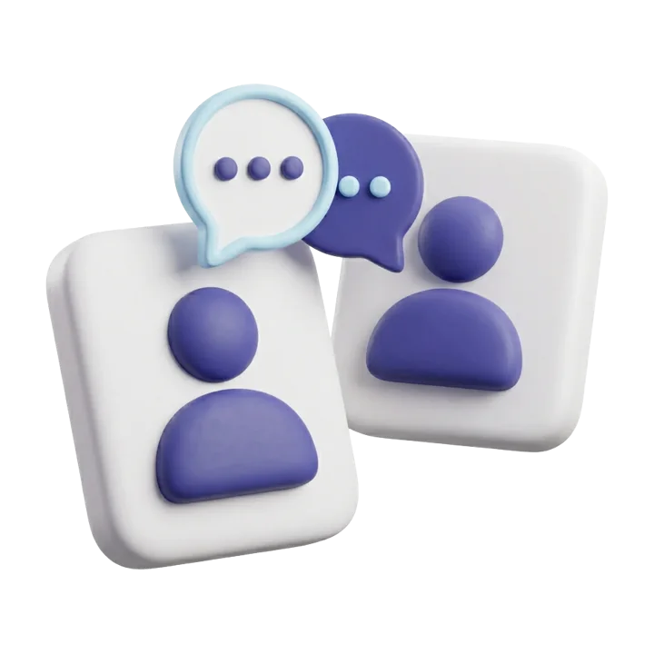 Two professional profiles connected by conversation bubbles